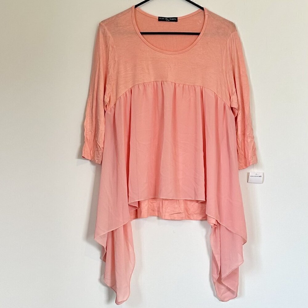 NWT Kim & Cami Coral Layered Waterfall Long Sleeve Stretch Knit Top - Large